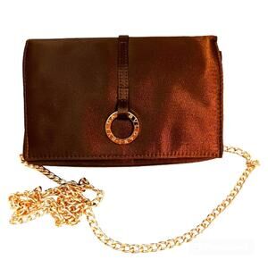 Bulgari Black Satin Crossbody Bag with Gold Chain